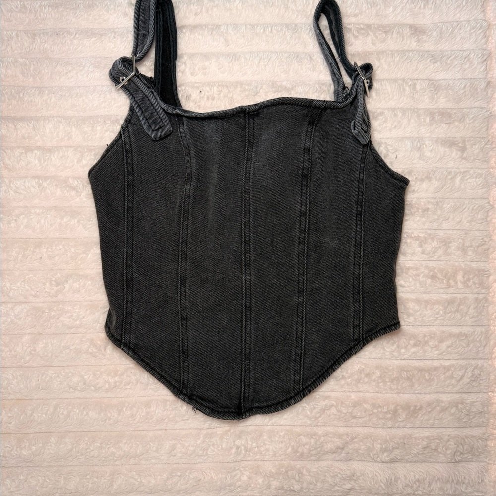 Women's Black Denim Corset Tank Top